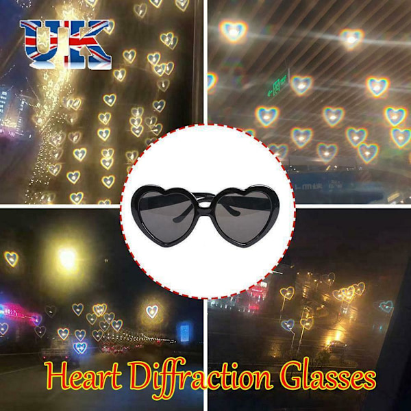 Hjärtformade Diffraktionsglasögon Specialeffekt Glasögon Ljus Förvandlas till Kärleksbild White