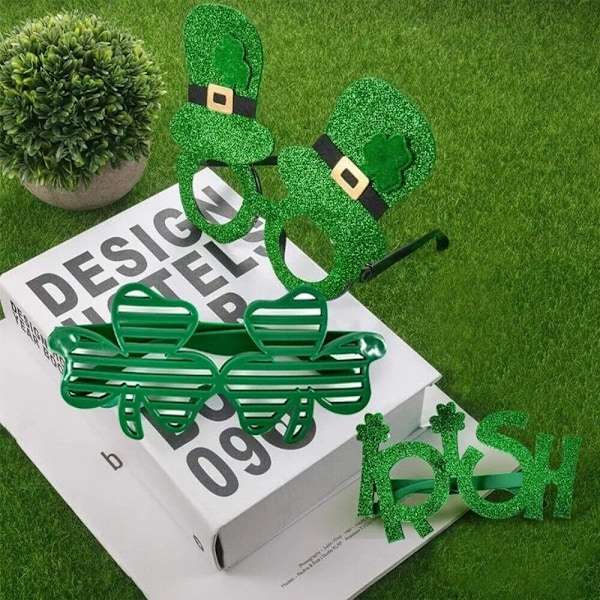 Irländsk Festival Serie Klöver Glasögon St. Patrick's Day Tema Fest Dekoration E