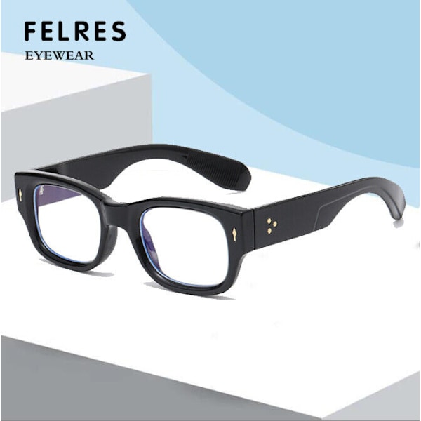 Herr Dam Fyrkantiga Anti Blått Ljus Läsglasögon Retro Helbåge Nya C3 Transparent Grey +5.50