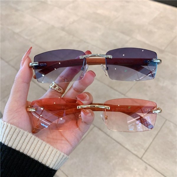 UV400 Rektangulära Solglasögon Gradient Ramlösa Glasögon för Kvinnor Män Gold-Pink