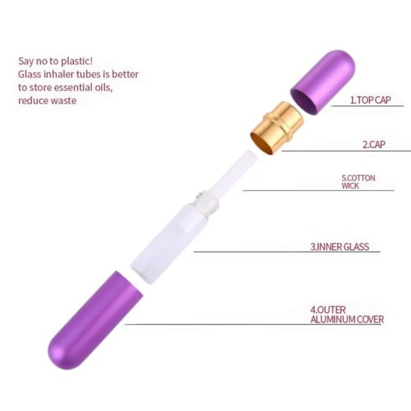 Färgade Aromaterapi Inhalatorer 5ml Tomma Rör För Eterisk Olja Purple