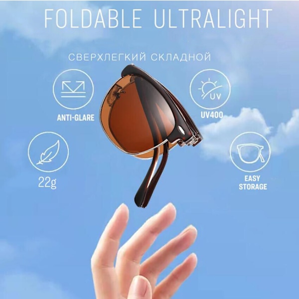 Vikbara Polariserade Fyrkantiga Solglasögon För Män Kvinnor Halv Båge Körglasögon #2 Matte Black/Gray