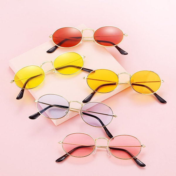 Metall UV400 Gradient Spegelglas Solglasögon Herr Solskydd Ovala Solglasögon Gold-Red