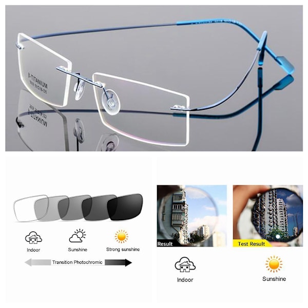 Flexibla Bågfria Minneslegering Övergång Fotokromatiska Läsglasögon +25 ~+600 Gunmetal +2.50 strength
