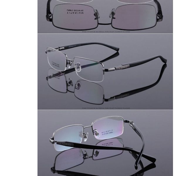 Titanium Läsglasögon +1.0 +1.5 till +6.0 Styrka Svart Metall Halv Båge Gun +0.50