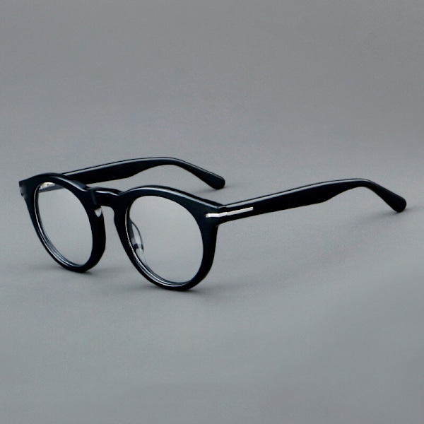 Retro Acetate Båge Runda Mode Glasögon Män Kvinnor Klara Linser Glasögonbågar C1