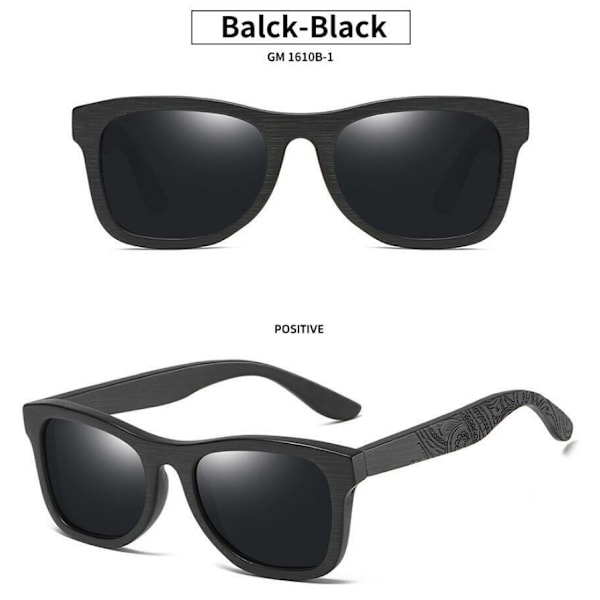 Polariserade fyrkantiga solglasögon i bambuträ för män, svarta träbågar, UV400 Black Without Box