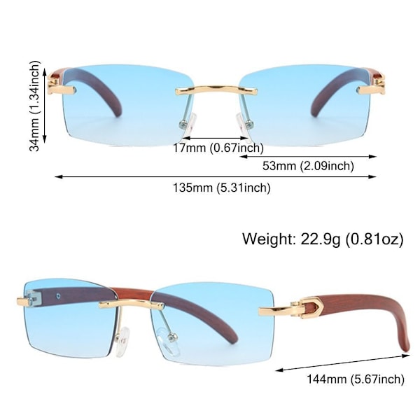 UV400 Rektangulära Solglasögon Gradient Ramlösa Glasögon för Kvinnor Män Gold-Gradient Gray