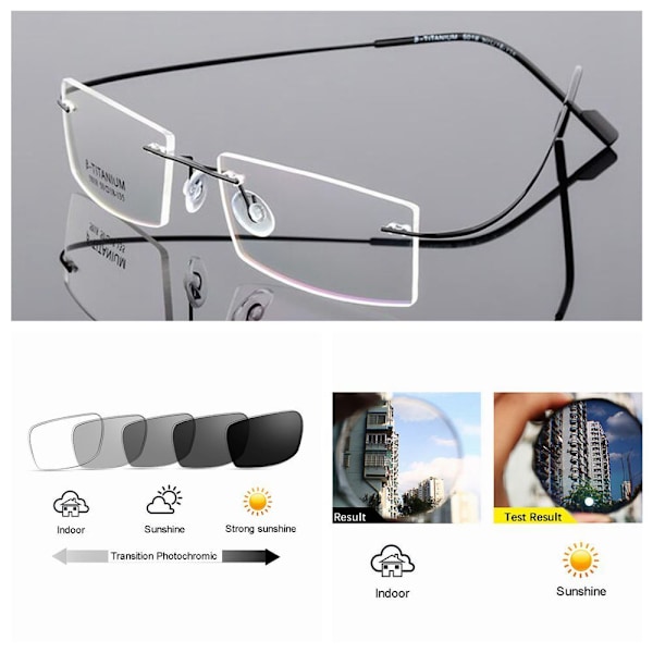 Flexibla Bågfria Minneslegering Övergång Fotokromatiska Läsglasögon +25 ~+600 Gunmetal +2.50 strength