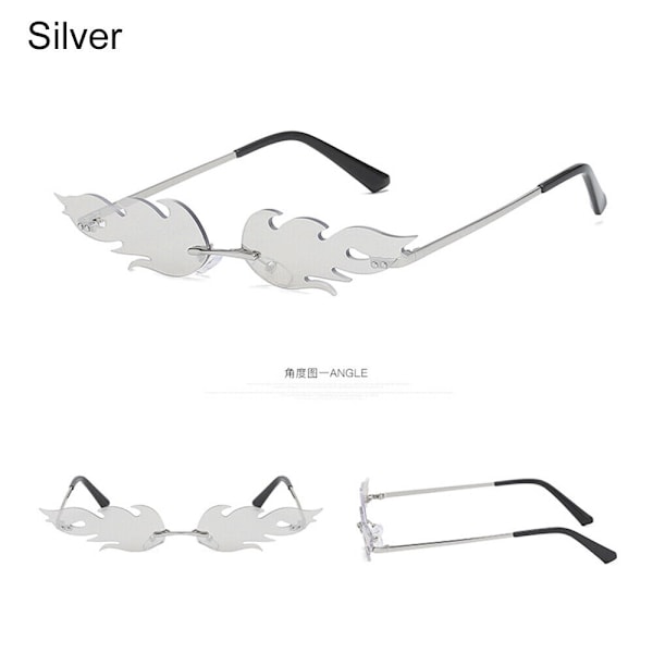 Smal Solglasögon Mode Solglasögon Våg Solglasögon Eldflamma Båglösa silver