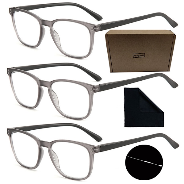 3 st Läsläsglasögon för män och kvinnor PC Fjädergångjärn Läsare 1.0 1.5 2.0 2.5 3.0 3.5 4 Grey +4.00 strength