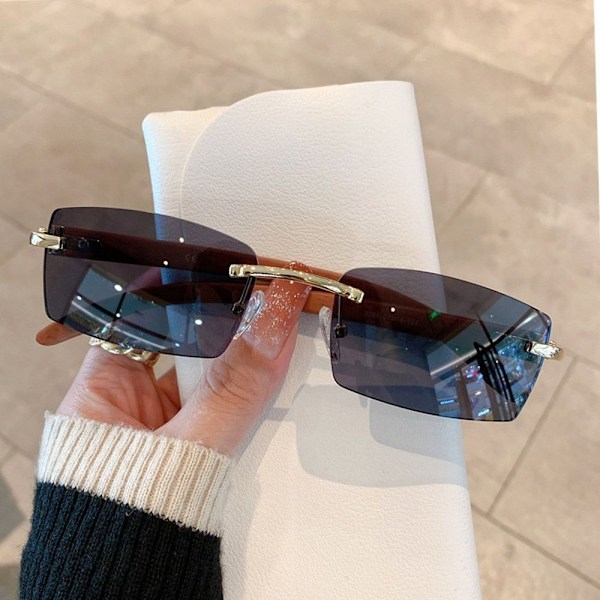 UV400 Rektangulära Solglasögon Gradient Ramlösa Glasögon för Kvinnor Män Gold-Black