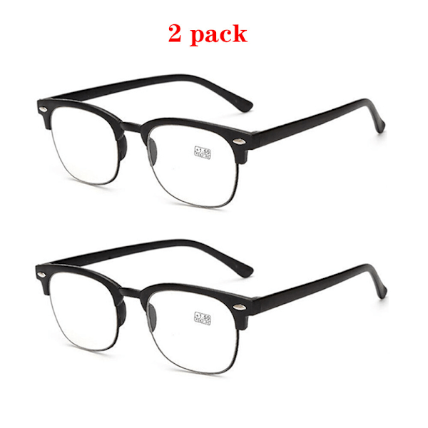2 st Läsglasögon TR90 Plast Halv Båge Ålderssynthet Linser +100 +150 till +400 Black +2.50
