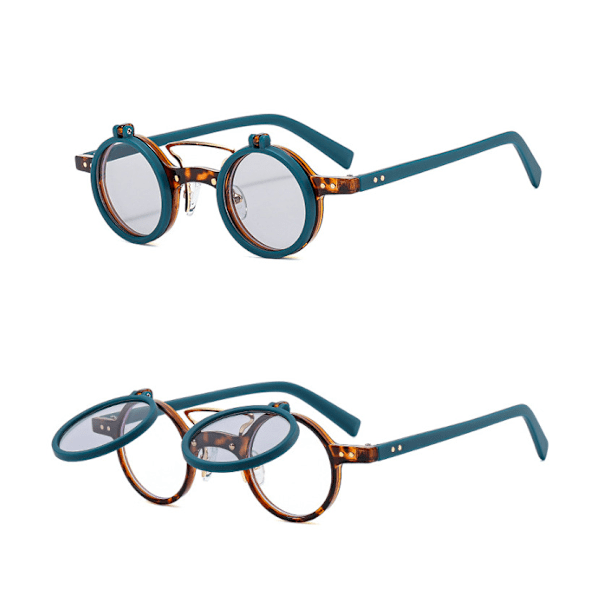 Mode Steampunk Flip Up Lins Runda Solglasögon Män Kvinnor Retro Utomhusglasögon #4 Light Gray