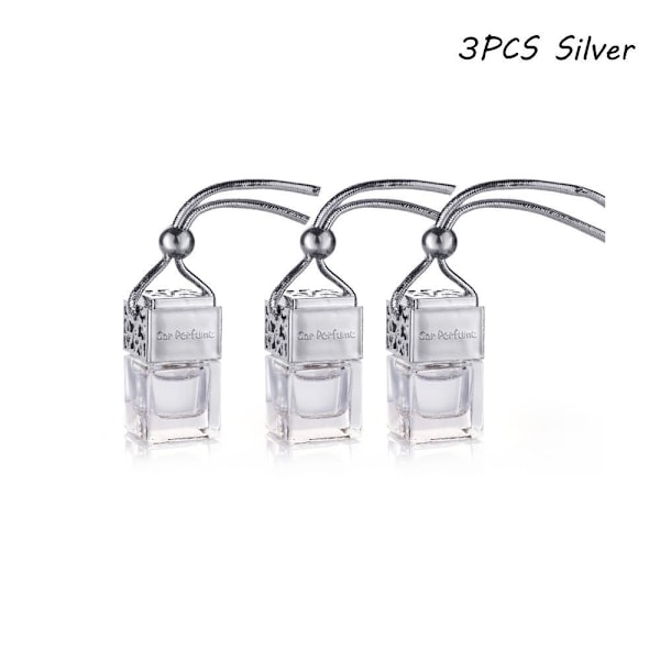 Hängande Diffuser Luftfräschare Bilparfymflaska Doft Tomma Glasflaskor silver-3PCS