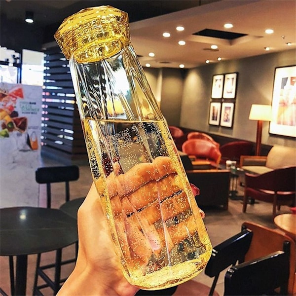 Present Par Kopp Kreativ Färgglad Diamantglasflaska Vattenflaska yellow