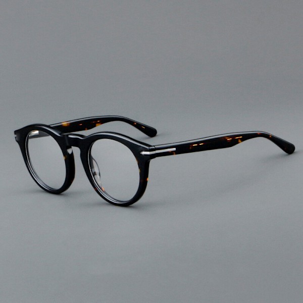 Retro Acetate Båge Runda Mode Glasögon Män Kvinnor Klara Linser Glasögonbågar C3