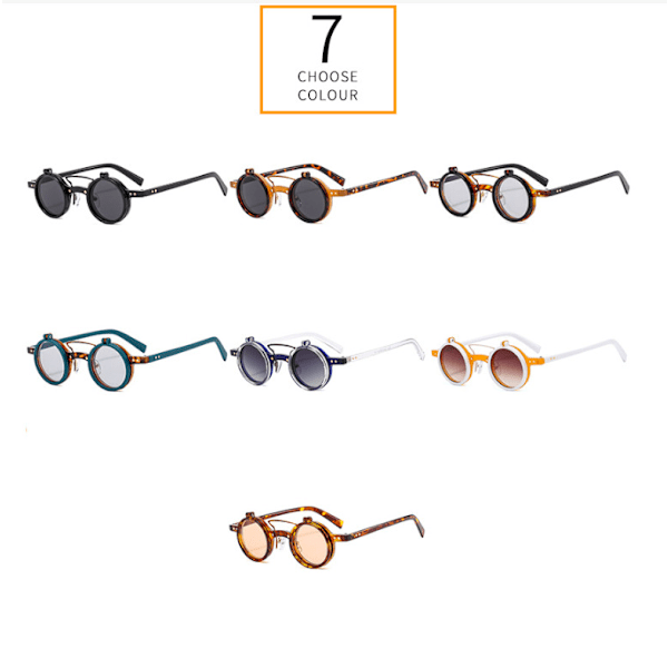 Mode Steampunk Flip Up Lins Runda Solglasögon Män Kvinnor Retro Utomhusglasögon #3 Light Gray