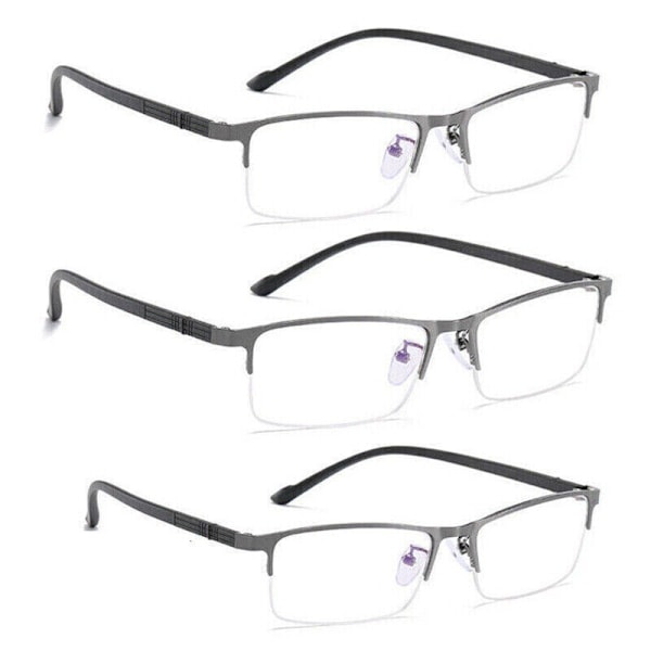 3-pack Metall Lätta Halvramslösa Läsglasögon för Män och Kvinnor UK Grey 3.50
