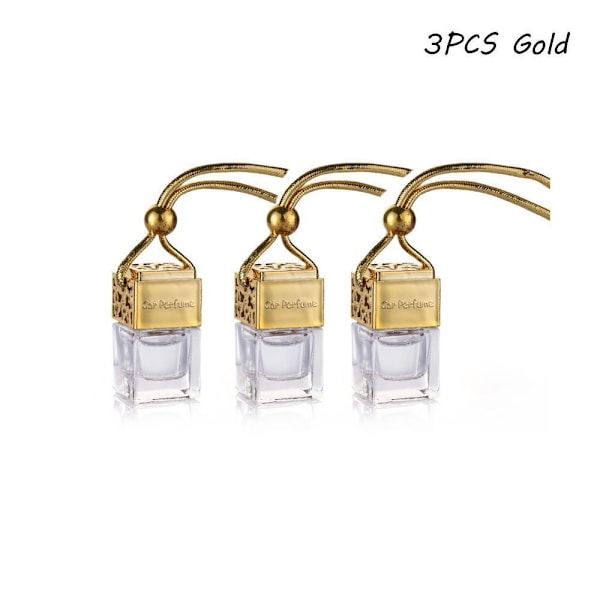 Hängande Diffuser Luftfräschare Bilparfymflaska Doft Tomma Glasflaskor gold-3PCS