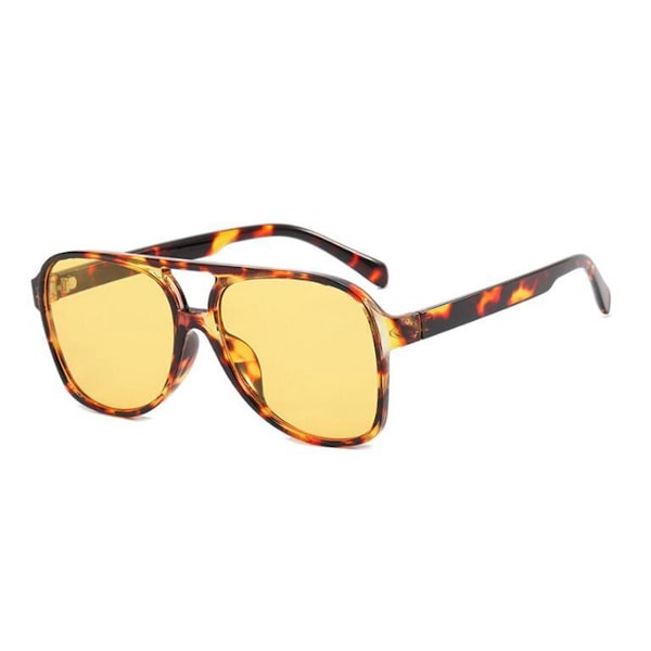 Retro Dubbelbåge UV-skydd Färgade Glas Läsglasögon för Män och Kvinnor +1.0~+6.0 Leopard Yellow Lens Notes for Left Right Strength