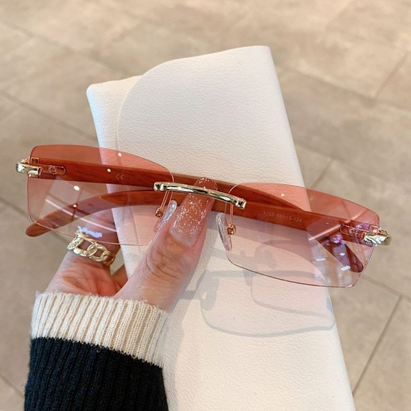 UV400 Rektangulära Solglasögon Gradient Ramlösa Glasögon för Kvinnor Män Gold-Pink