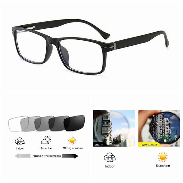 Rektangulära Nerd Geek Transition Fotokromatiska Läsglasögon +0.5 1.25 1.75 ~+6.0 Black +6.00 strength