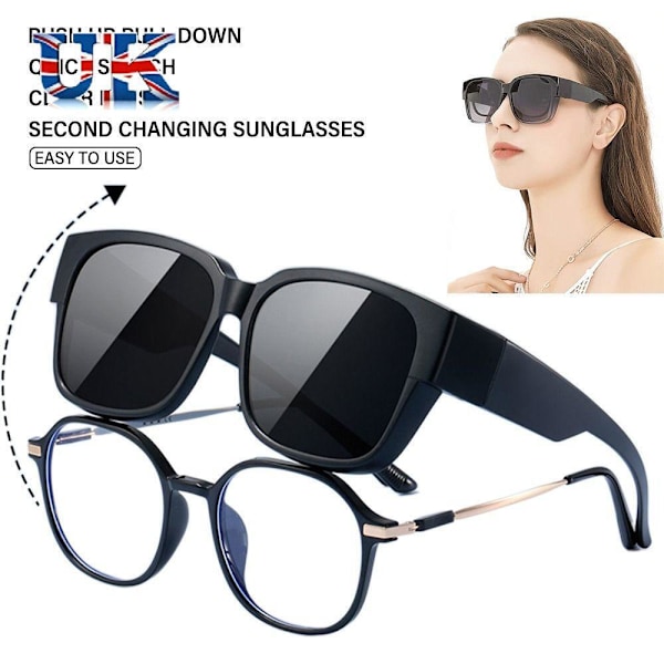 Körning Ridning Passar Över Glasögon Solglasögon Polariserade Omslutande Fyrkantiga Shades Polarized Shiny Black Set