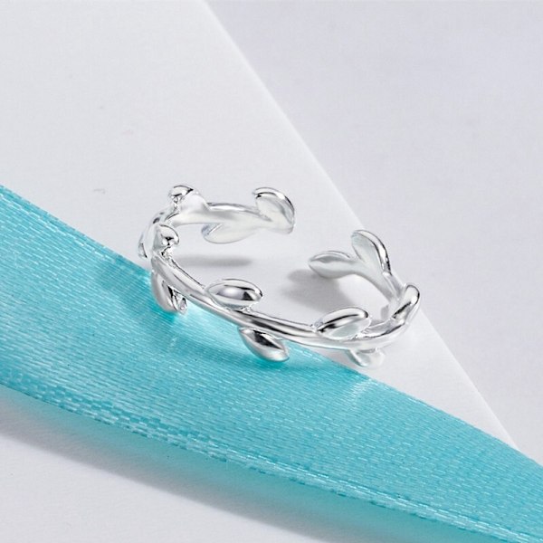 NY Äkta 925 Sterling Silver Olivblad Justerbar Ring Dam Flickor Smycken