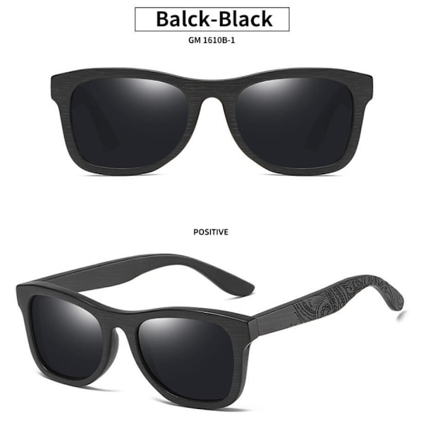 Polariserade fyrkantiga solglasögon i bambuträ för män, svarta träbågar, UV400 Black Without Box