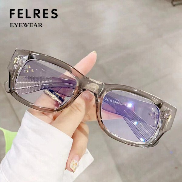 Herr Dam Fyrkantiga Anti Blått Ljus Läsglasögon Retro Helbåge Nya C3 Transparent Grey 0