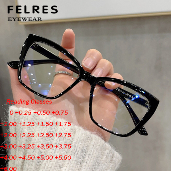 Nya Cat Eye Anti Blått Ljus Läsglasögon För Kvinnor Mode Helbåge Glasögon C2 Leopard +3.25 strength