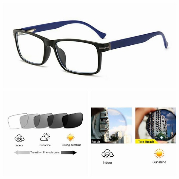 Rektangulära Nerd Geek Transition Fotokromatiska Läsglasögon +0.5 1.25 1.75 ~+6.0 Blue +1.00 strength