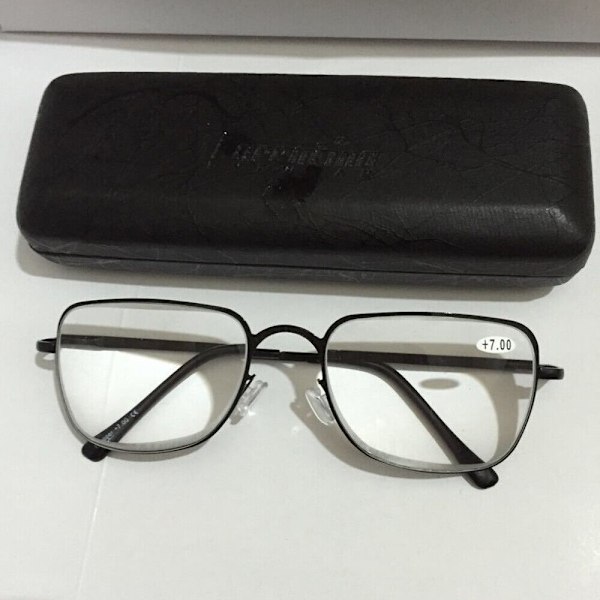 Läsglasögon +6.50 +7.00 +7.50 +8.00 Optiska Linser Unisex Svarta Metallbågar Silver +8.00 strength