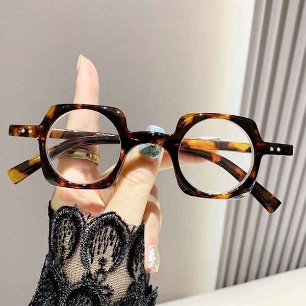Runda Fyrkantiga Glasögon för Ålderssynthet för Seniorer Damer Herrar Leopard-Strength 3.5x