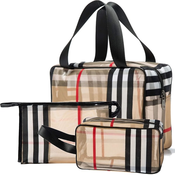 3st Pvc Stripe kosmetisk väska Sminkväska för kvinnor Vattentät