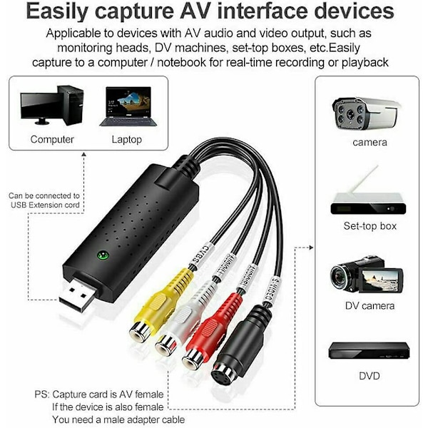 Audio Video Capture Card USB 2.0 VCR VHS to DVD Converter Adapter