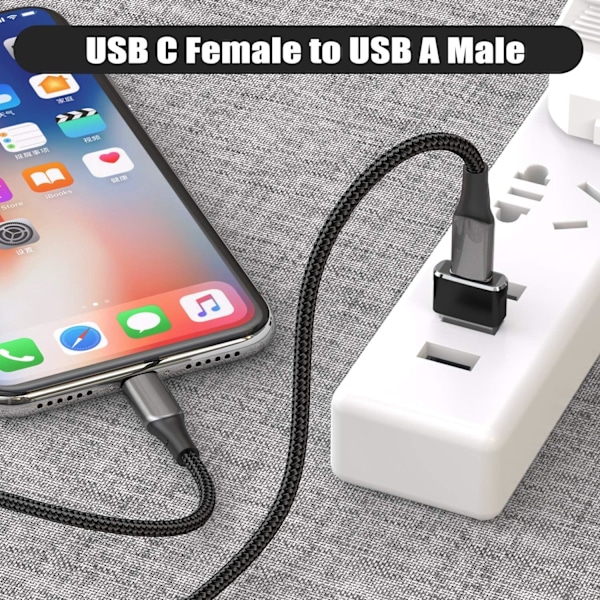 USB till USB C-adapter 3-pack, Typ C hona till A hane laddningskabelkonverter för iPhone, iPad, MacBook, Samsung, Svart