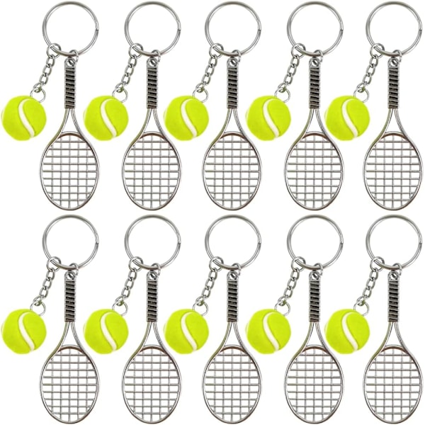 Tennisboll nyckelring, 10 st sport nyckelring tennisracket nyckelring kreativ tennisracket nyckelring utsökt present till tennisälskare