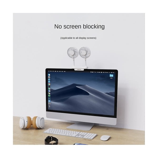 Bärbar Fläkt Skärm Fläkt För kontorsstudenter Klassrum Sovsal Hängskärm USB Elektrisk Dubbel Fläkt -vit