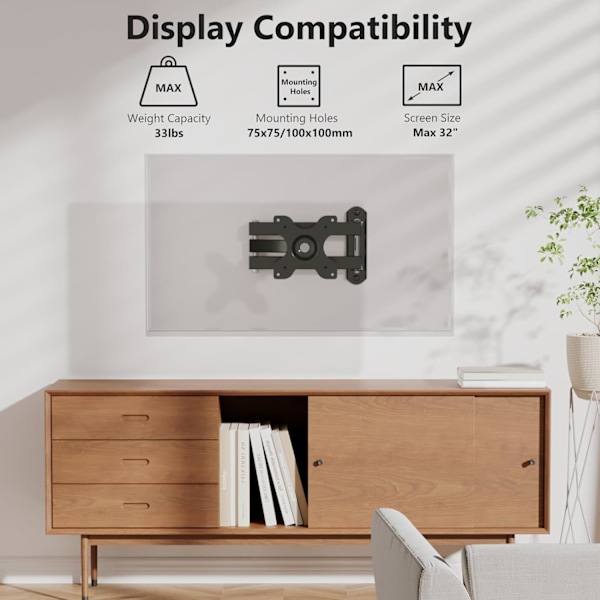 TV-väggfäste ledad LCD-skärm - Full Motion 15 tums förlängningsarm för 13 till 32 tums LED-TV, svart