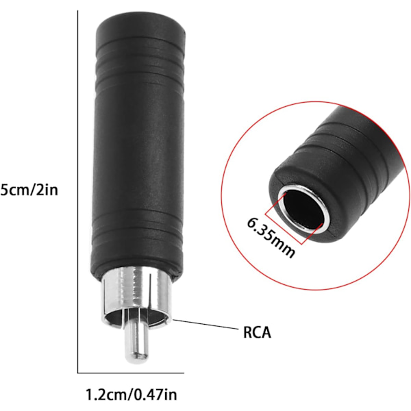 5 st RCA-plugg till 6,35 mm mono jack-adapter 6,35 mm hona till RCA hane plugg-omvandlare för högtalare mono-kanal mikrofonanslutning