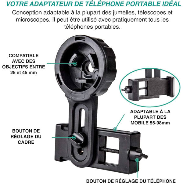 Telefonadapter Pro för kikare, monokulär, teleskop och mikroskop, universell passform