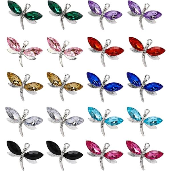 20 st Libell Charms för Smyckestillverkning, Blandade Färger Insektshängen för DIY Halsband, Armband, Örhänge Hantverk, Blå, Grön, Lila, Rosa