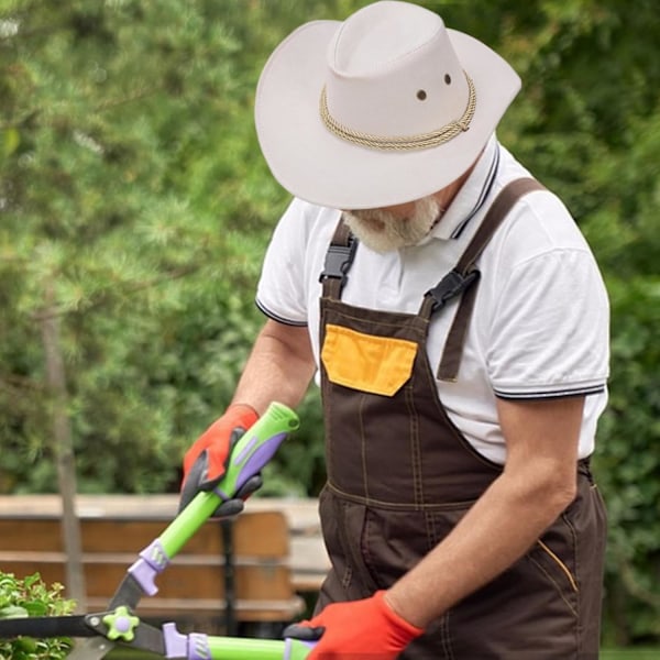 Cowboyhatt för män, 4'' bred brätte solskydd västerländsk hatt med justerbar rem, idealisk för resor och utomhusaktiviteter, beige