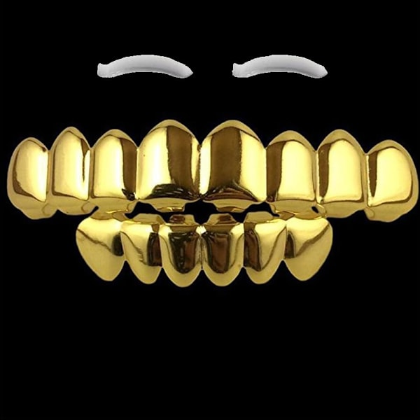 Grillz för tänder, Hip Hop Fake Teeth Grills med diamant strass, Övre och nedre Grillz för Halloween Musikfestival Kostym