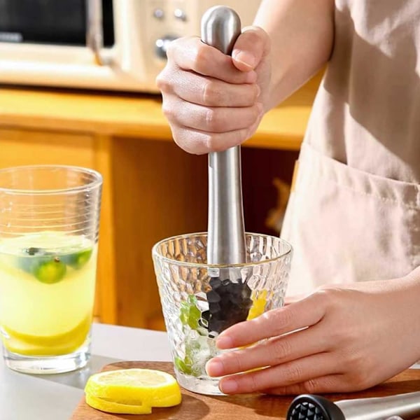 Mortel i rostfritt stål för cocktails, iscrusher, muddler för drycker, barverktyg för att blanda cocktails och juicer, hållbar och effektiv