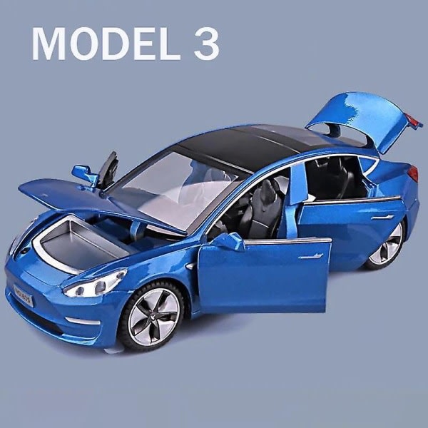 1:32 Tesla Model X Model 3 Model S Model Y Legering Bilmodell Diecasts Leksaksbil Ljud och Ljus Barnleksaker För Barn Presenter Pojkar Leksak Model 3 Blå