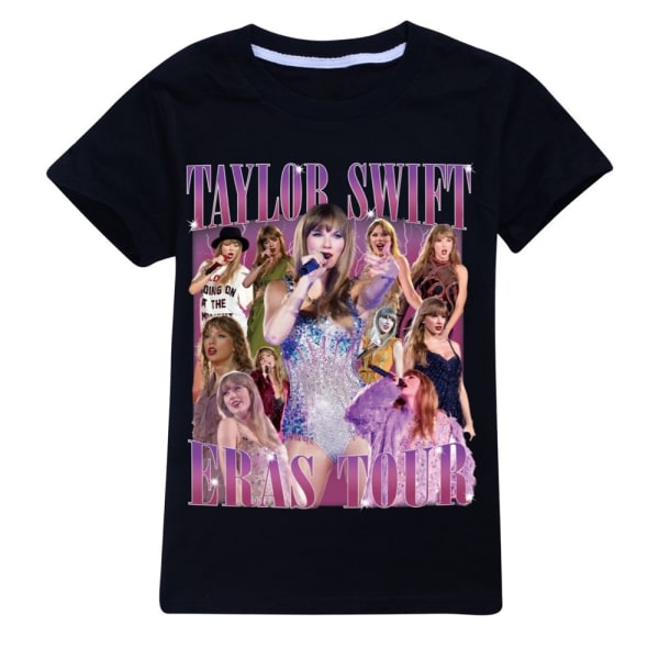 Barn Taylor Swift T- print Kortärmad T-shirt Toppar Swiftie Fans Konsertpresenter Svart Svart 150 cm