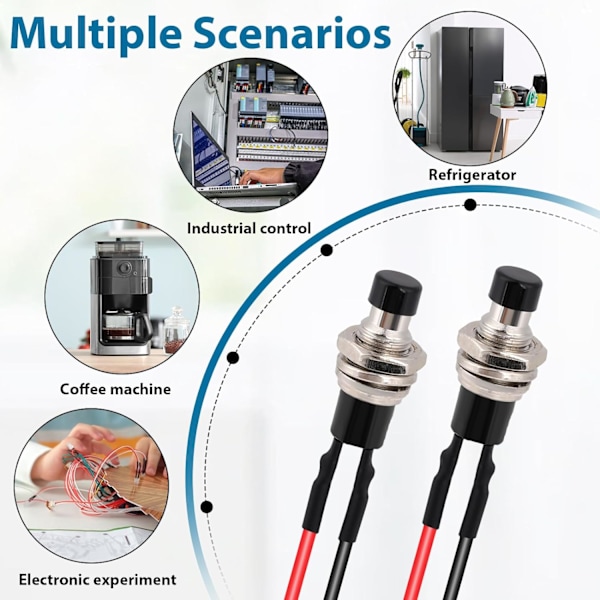12 st Mini Momentary Switch, 7 mm Micro Tryckknappsbrytare för 12V Förtrådade Kretsar, Normalt Öppen, 3A, Röd/Svart